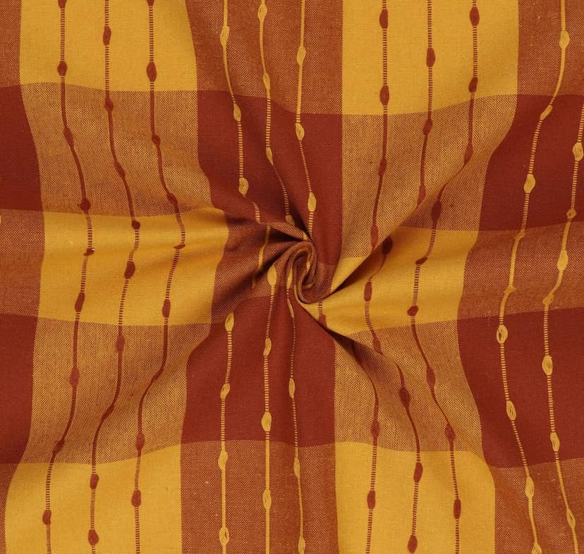 AIRWILL, Cotton Beast Maroon Designed Checkered Pattern Long Door - 4x9ft Curtains - (Pack of 2 pcs) - Maroon, Yellow view 3