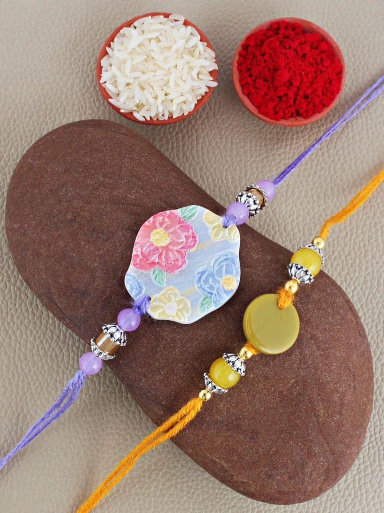 Lucky Jewellery Designer Plastic Floral Rakhi - Rakshabandhan Multi Color Rakhee Bracelet for Brother/Bhaiya/Bhai/Bhabhi - Pack of 2 (155-CHR1-1207-2) view 2