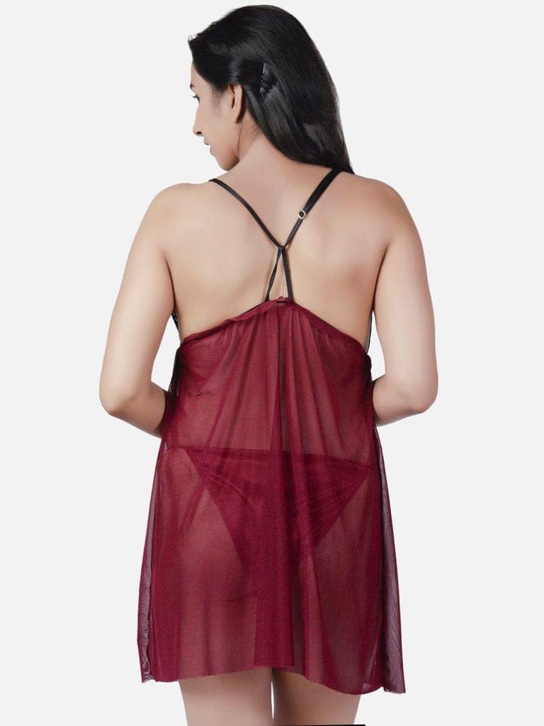 Sexy Net Honeymoon Wine Babydoll Bikini Night Dress K1Kw view 4
