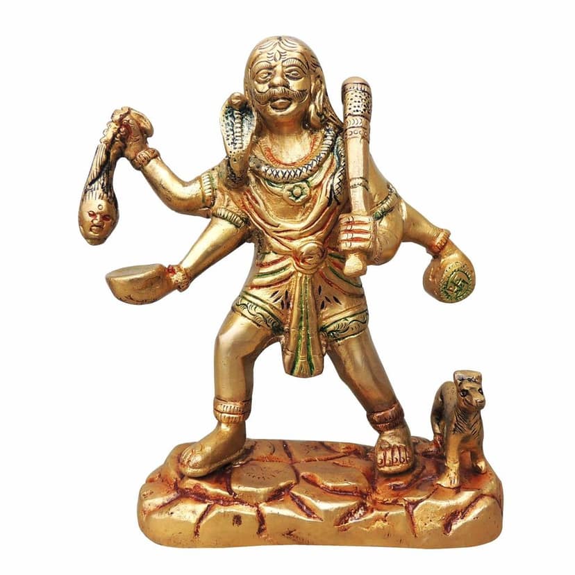 Brass Bhairav Baba Statue � Lord Bhairav Brass Temple Decor, Height : 6.5 Inch (BSMAS968 C) view 2