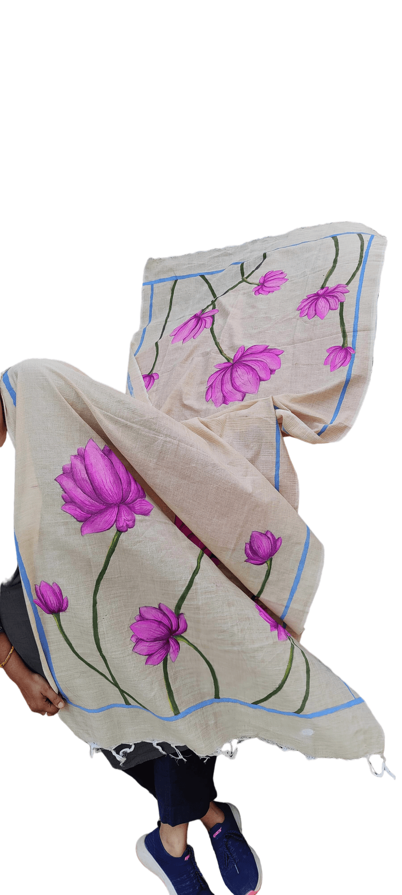 Exquisite Hand-Painted Jute Cotton Dupatta - Eco-Friendly & Handmade