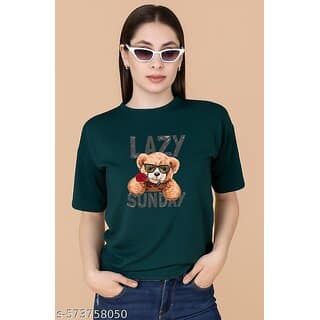 Wexam Style Women Green Printed Round Neck Short Sleeve Top