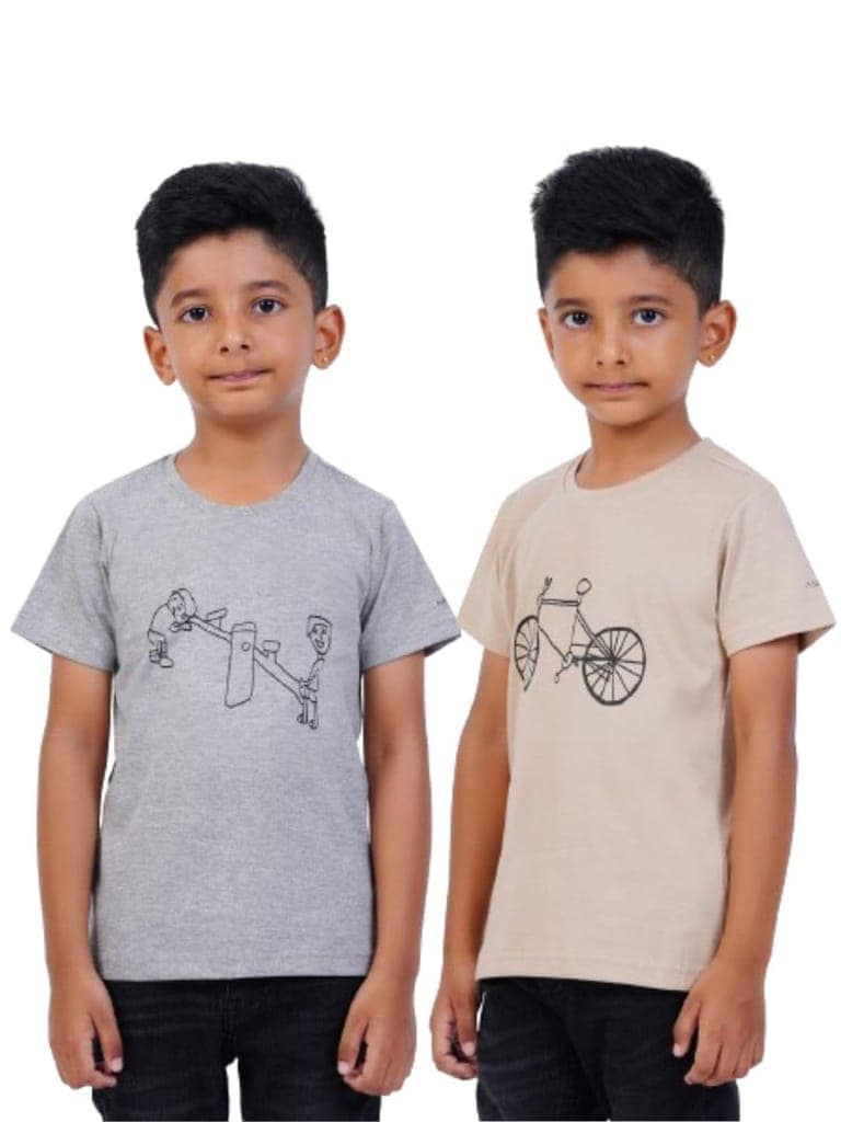 AIR GARB Boys Round Neck Printed Cotton T-shirt for 6-7 Years - Pack of 2 (K67-SG-CB) Multicolour
