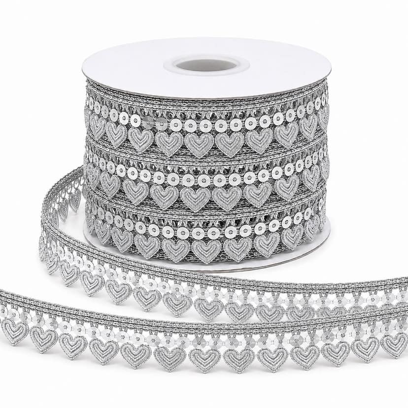 Silver Lace Kiran Patti Gota Lace Zari Border with Sequin Sitara Tassels – 1.25 Inch 9 Mtr Sewing Fringe Trim Ribbon for Bridal Dupatta,Hijab,Blouse,Lehenga,and Saree (Silver) view 3