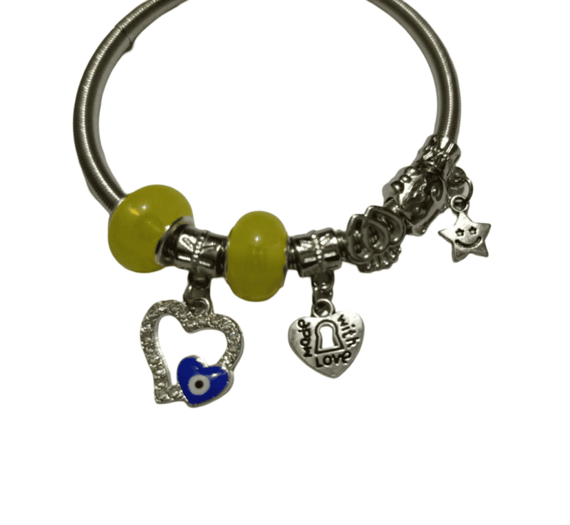 **Pandora Style Silver Plated Bangle Bracelet with Evil Eye Charm** view 2
