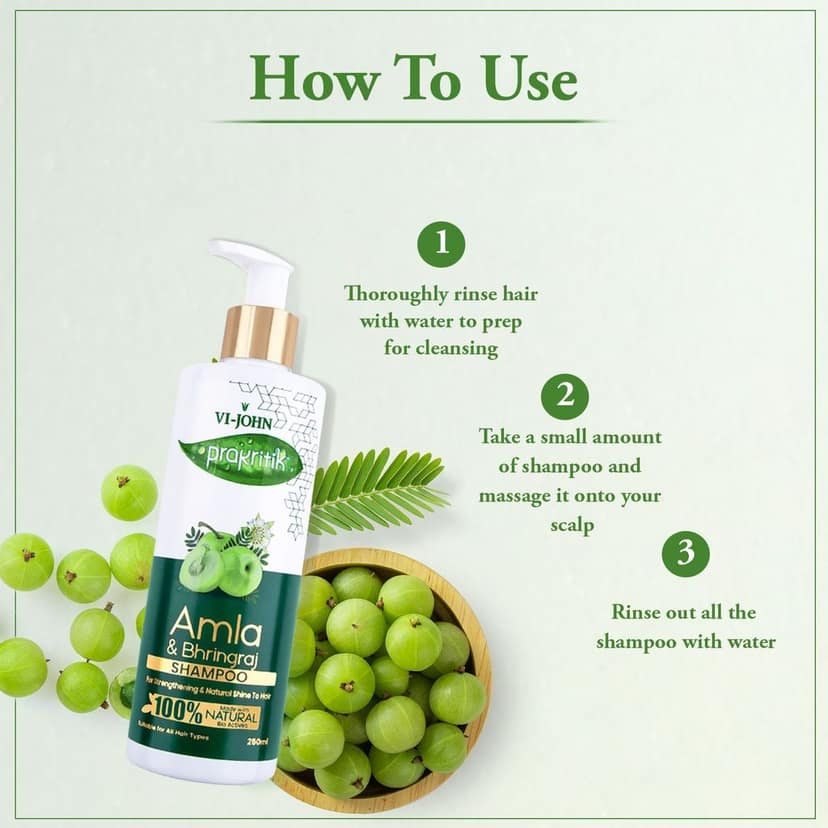 VI-JOHN PRAKRITIK Amla & Bhringraj Shampoo For Strengthening, Made With 100% Natural Bio Actives (250 ml) view 5