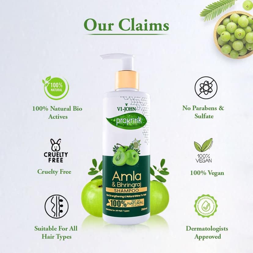 VI-JOHN PRAKRITIK Amla & Bhringraj Shampoo For Strengthening, Made With 100% Natural Bio Actives (250 ml) view 8