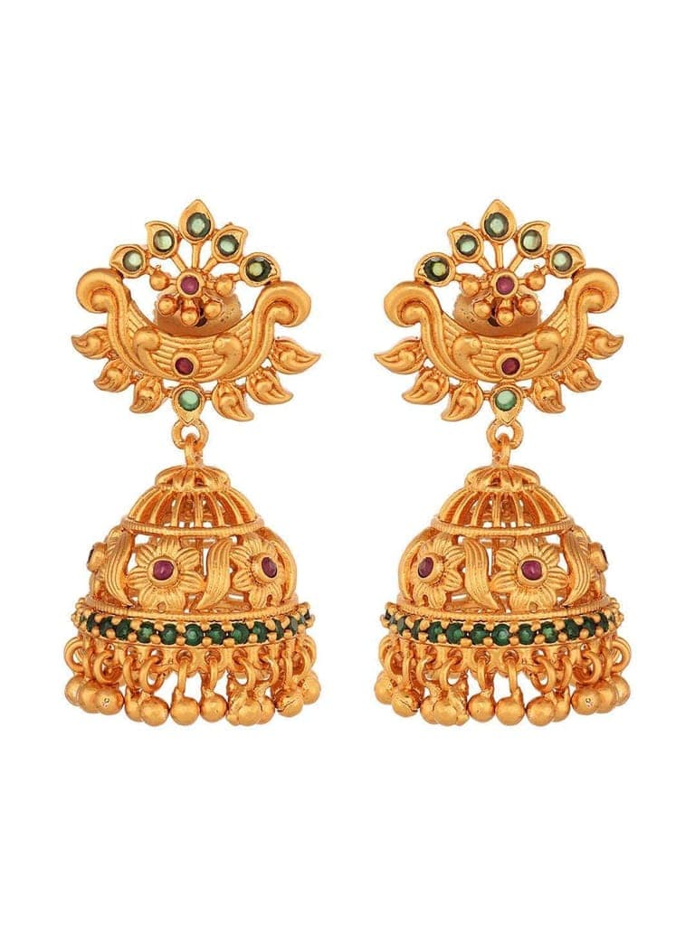 Gold Plated Multi stone studded Jhumka Earrings view 5