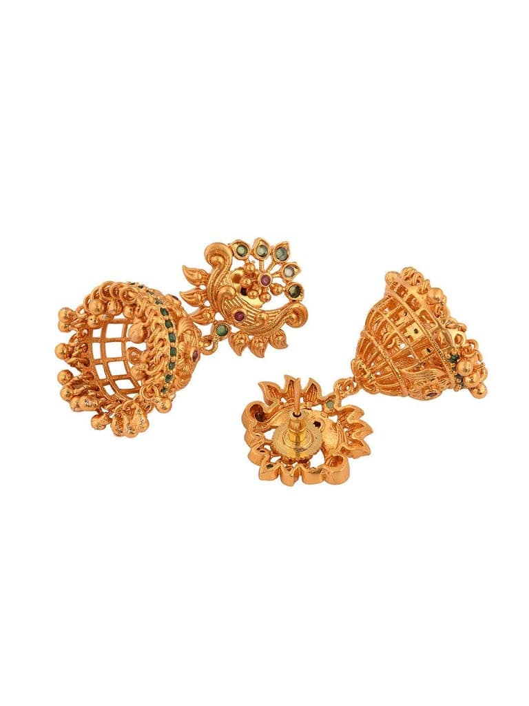 Gold Plated Multi stone studded Jhumka Earrings view 6