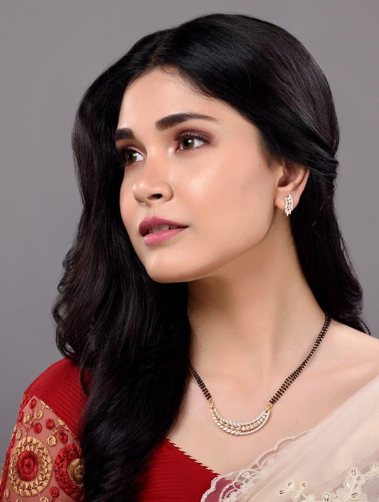 Gold Plated Black Beads AD Studded Designer Mangalsutra Combo Earrings Set view 3