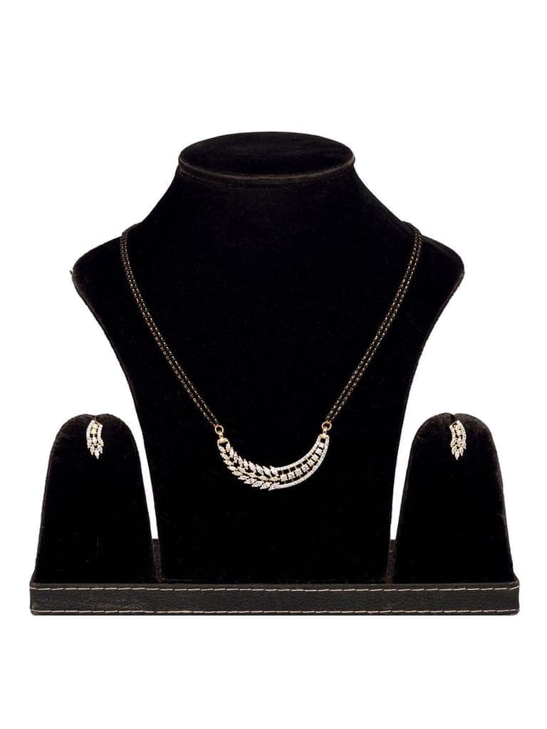 Gold Plated Black Beads AD Studded Designer Mangalsutra Combo Earrings Set view 8