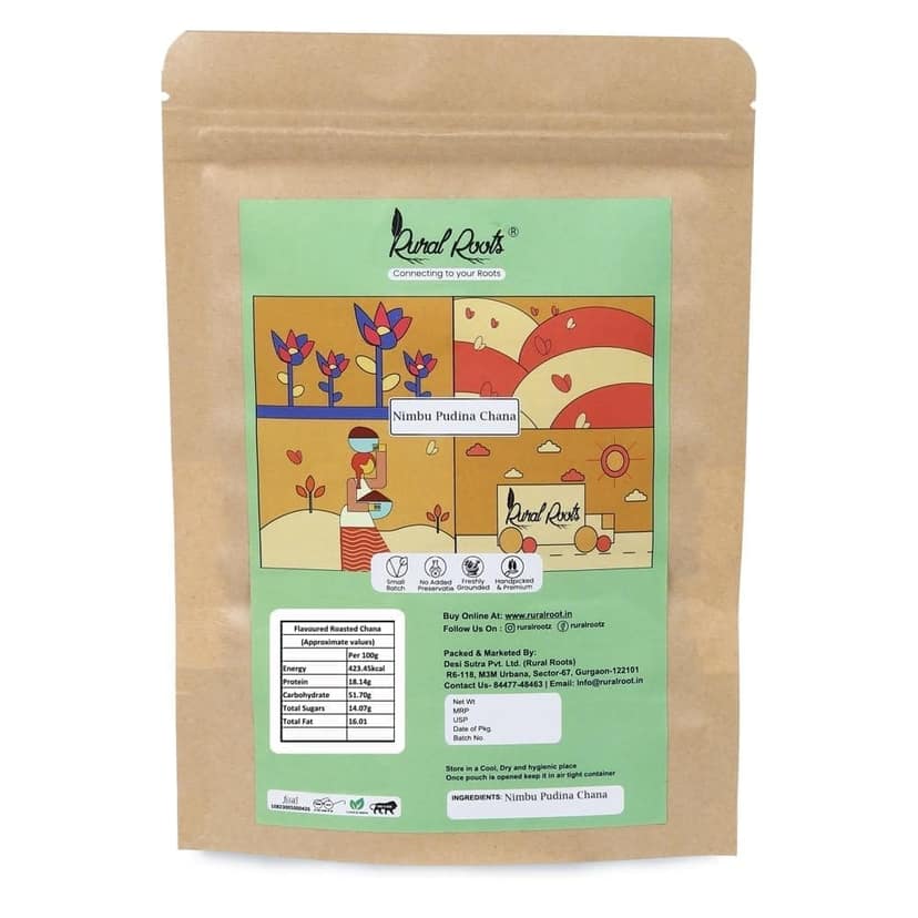Rural Roots Masala Chana - 100 Gram | Roasted Chana Whole | Desi Chickpeas | Whole Chana with Skin | Tangy & Spicy Chickpeas Snack | Crunchy & Healthy Roasted Bengal Gram | Tasty Travel Food view 2