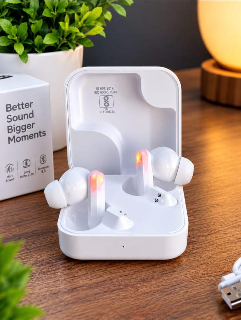 Premium Wireless Bluetooth Earbuds with Charging Case – White view 5