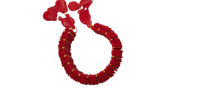 Red Beaded Bangle with Golden Accents and Bells view 3