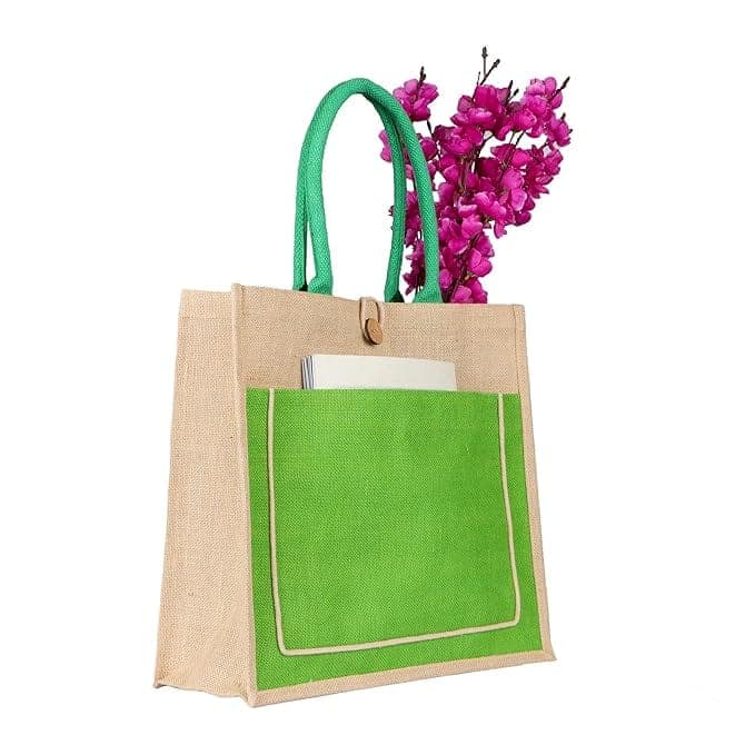 Jute Tote Bag with Buttoned Pocket view 2