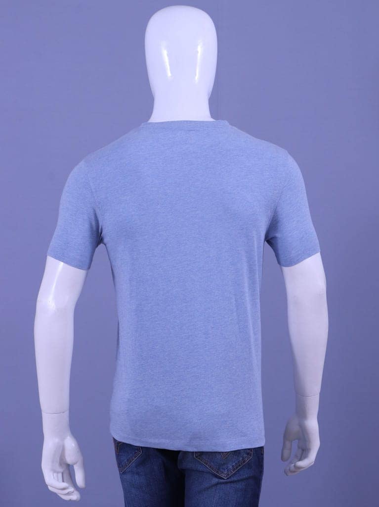 Men's Blue Melange V-Neck T-Shirt view 4