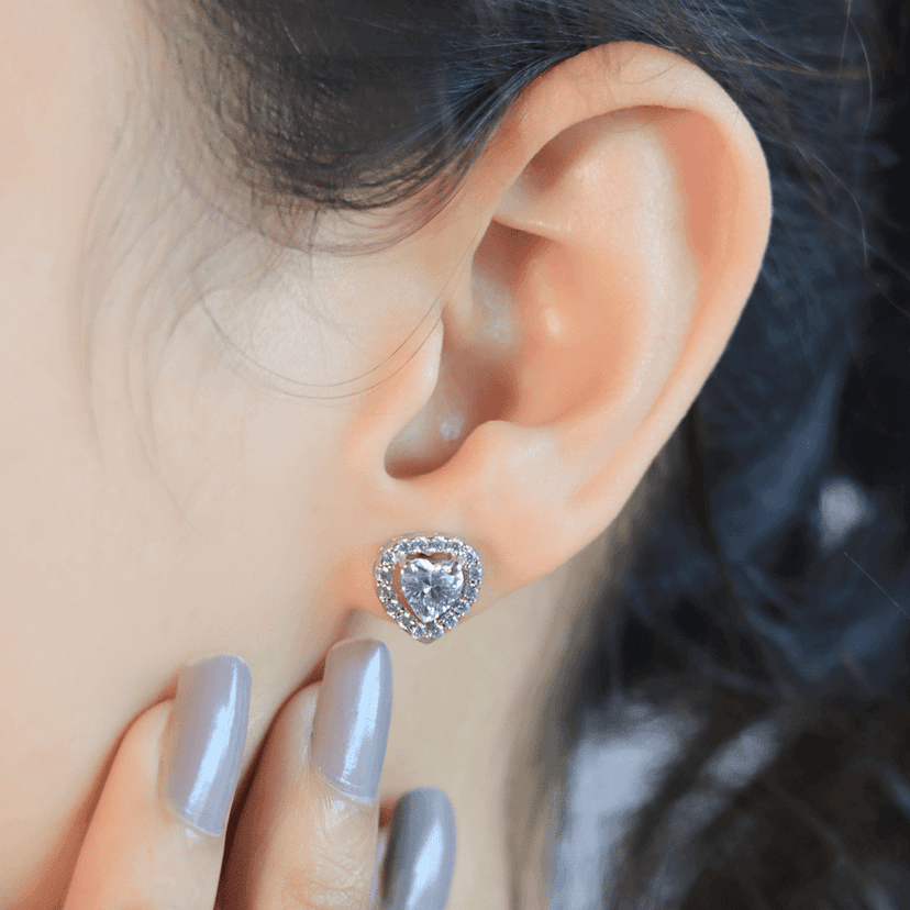 Zarkan Zircon Heart Cute Silver Studs view 2