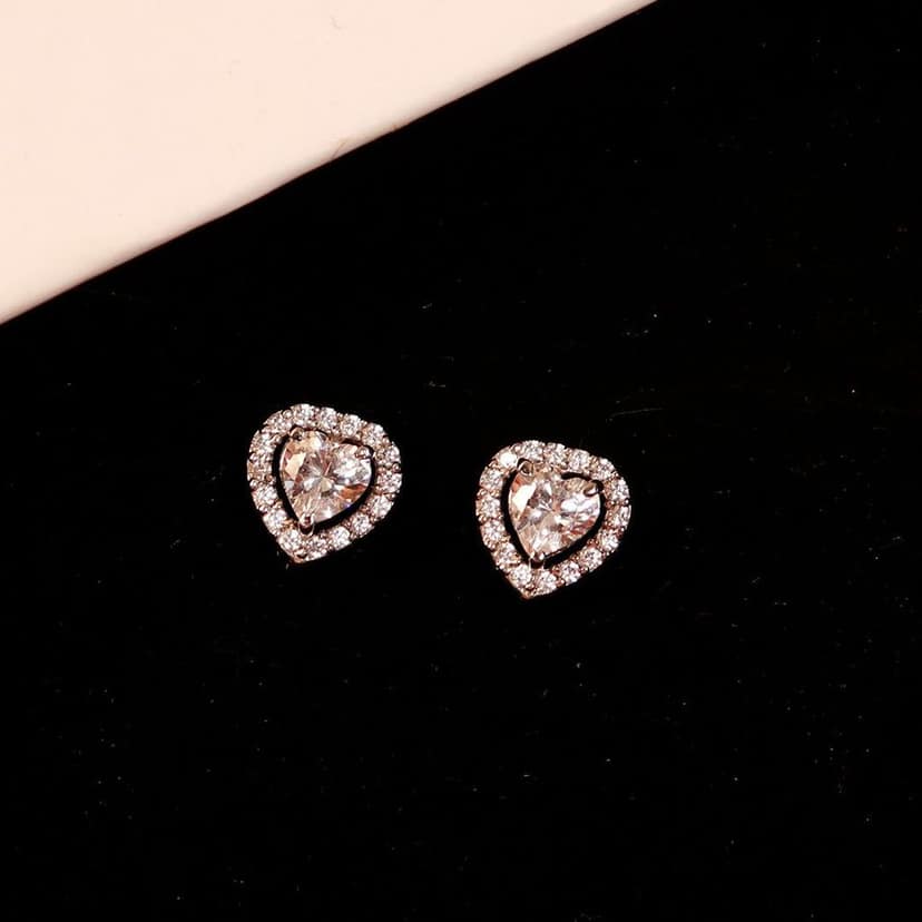 Zarkan Zircon Heart Cute Silver Studs view 3