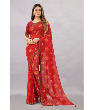 Rhey Chiffon Printed Saree With Unstitched Blouse Piece ( Green )