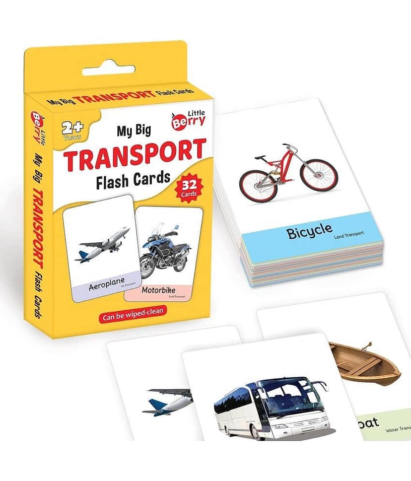 Little Berry Big Flash Cards for Kids: Transport | 32 Double-sided Picture Cards, Durable & Water Resistant | Early Learning and Development Toy for Preschoolers & Toddlers 2-6 Years | Can Be Wiped & Cleaned