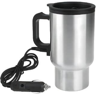 Car Travel Heated Mug - Electric Mug with Heater for Coffee and Beverages, Portable Heated Travel Mug for Vehicle, Car Cup Warmer, and Thermo Mug for Hot Drinks on The Go
