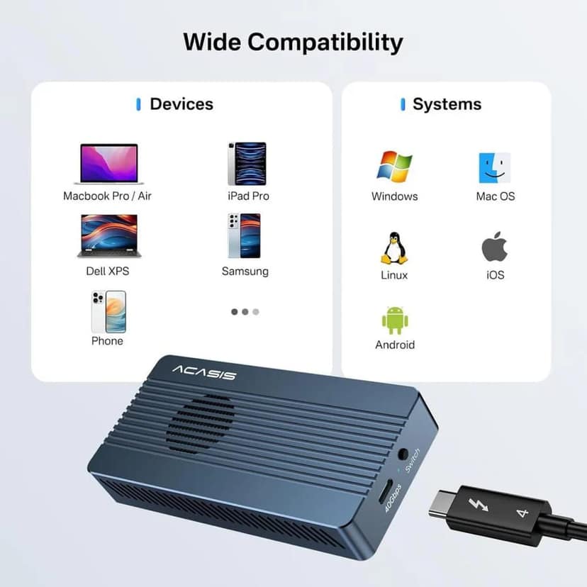 ACASIS 40Gbps M.2 NVMe SSD Enclosure with Cooling Fan, TBU405Pro for M1/M2 Pro/Max, Compatible with USB4/3.2/3.1/3.0/2.0, SSD Size 2280 B+M M-Key view 6