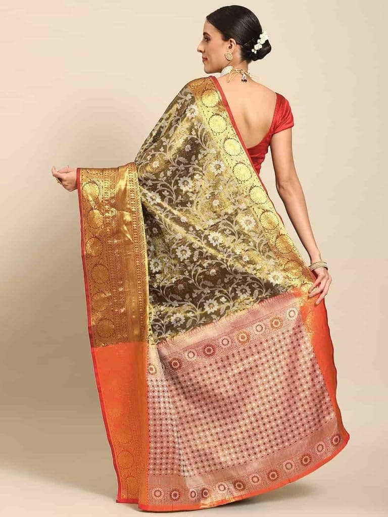 Women's Brocade Soft Silk Zari Woven Saree With Unstiched Blouse Piece view 2