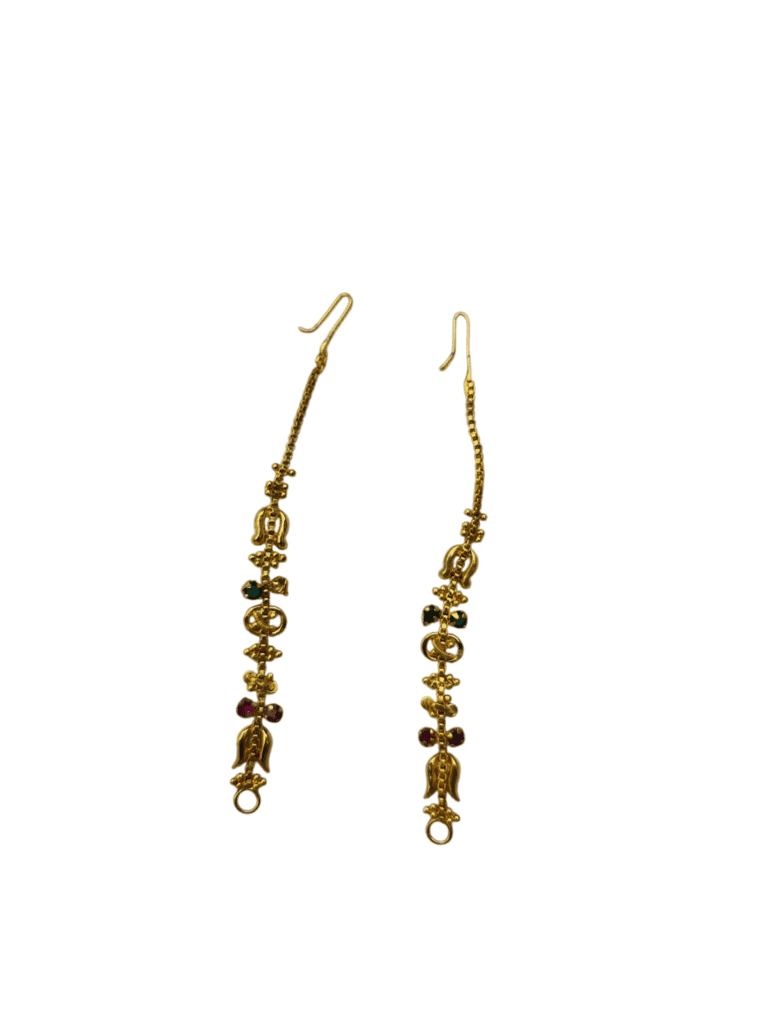 Gold Plated Indian Traditional Temple Jewellery Haram and Jhumka Earrings Set with Maang Tikka for Women view 3