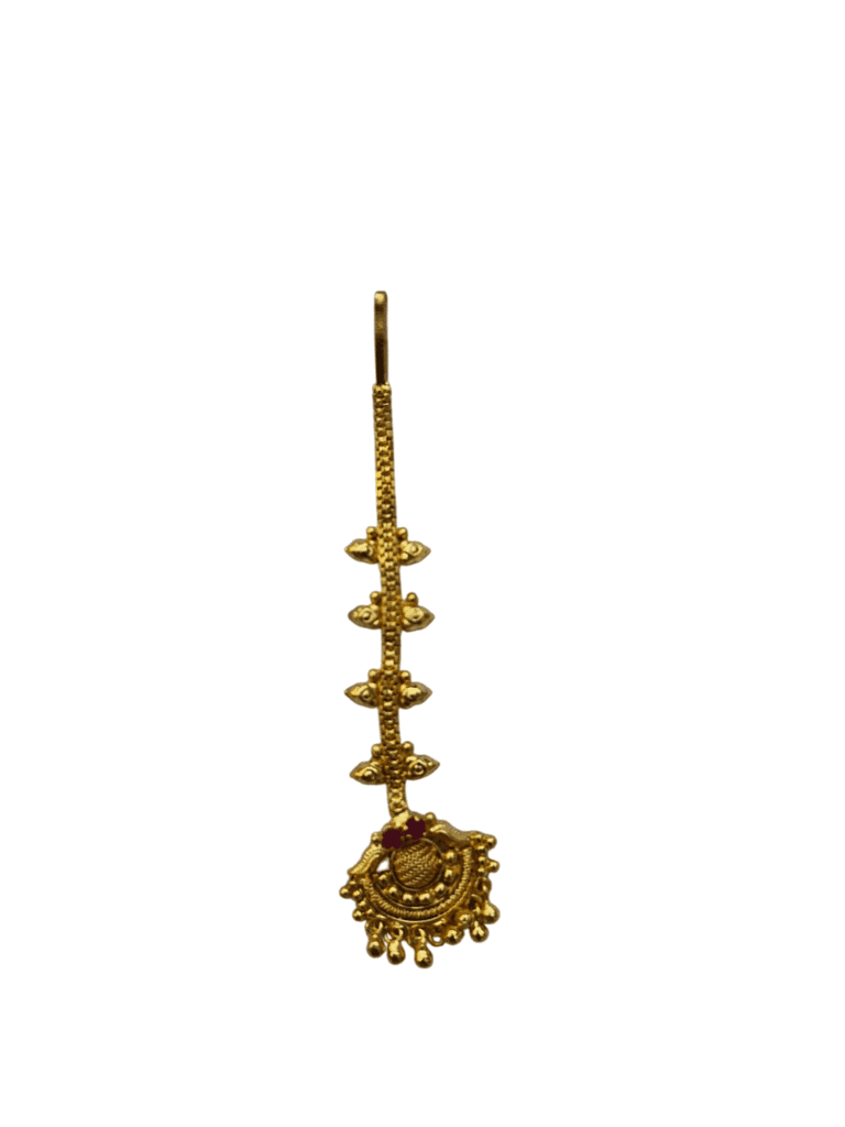 Gold Plated Indian Traditional Temple Jewellery Haram and Jhumka Earrings Set with Maang Tikka for Women view 5