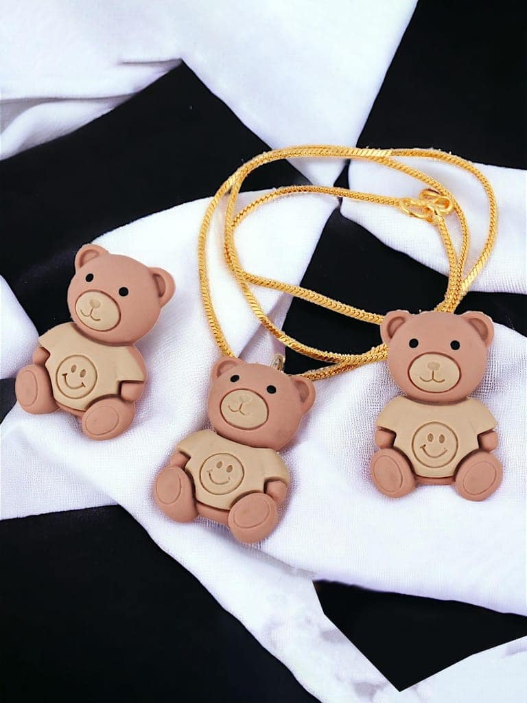 Lucky Jewellery Fashion Pendant Plastic Teddy Bear Necklace Locket With Studs Gold Plated Long Chain Pendants Chains Western Valentine Gifts Birthday For Girls & Women (150-CHL1P-1949) view 2