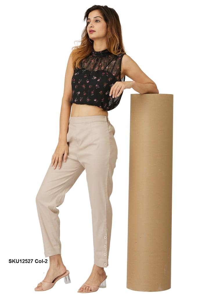 Stylish Blue Cotton Trousers for Women with Button Detail view 9