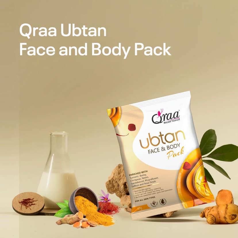 Qraa Ubtan Face Pack for Glow & Skin Brightening, Made with Turmeric, Chickpea & Rose Petal 50g - Pack of 3 view 2