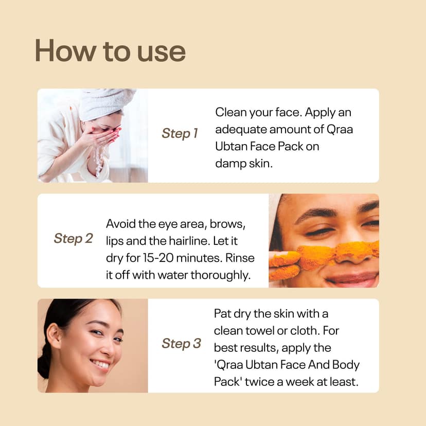 Qraa Ubtan Face Pack for Glow & Skin Brightening, Made with Turmeric, Chickpea & Rose Petal 50g - Pack of 3 view 4