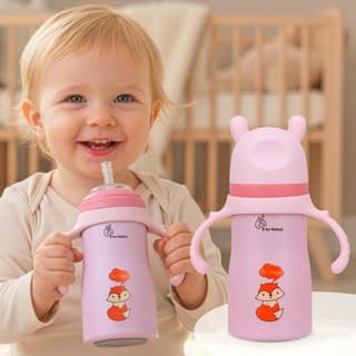 R for Rabbit Steebo Tiny Tales Premium Stainless Steel Straw Sipper for Kids, Leak & Spill Proof BPA Free Soft Silicone Straw Drinking Sipper Bottle for Kidss Boy & Girl of 12+ Months (270ml, Pink) R for Rabbit Steebo Tiny Tales Premium Stainless Steel S