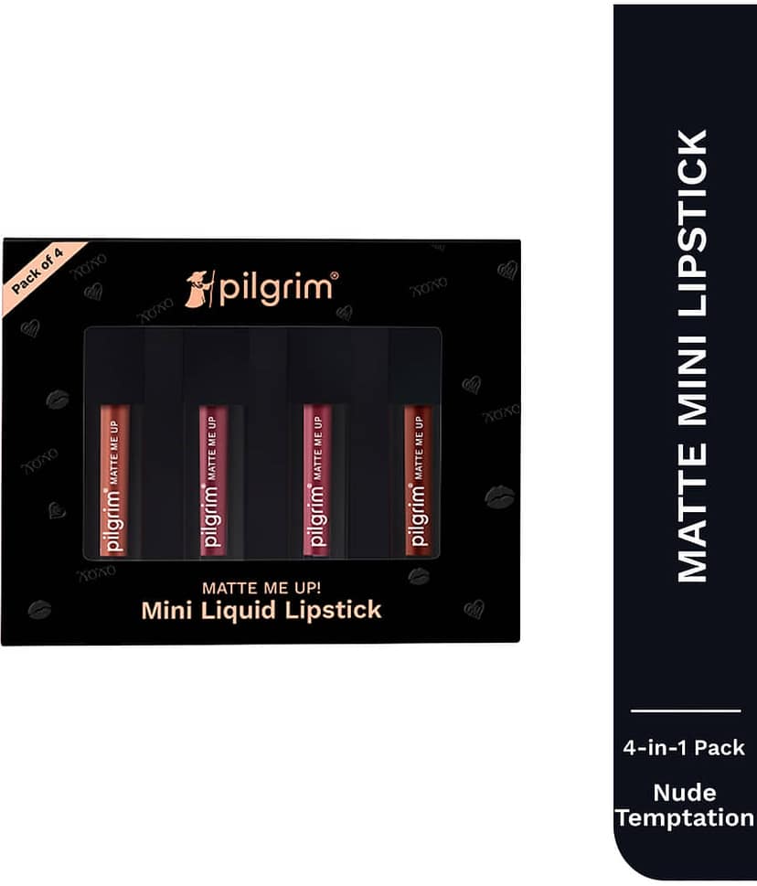 Pilgrim Nude Temptation Mini Liquid Matte Pack of 4 - Smudgeproof, Hydrating & Lightweight