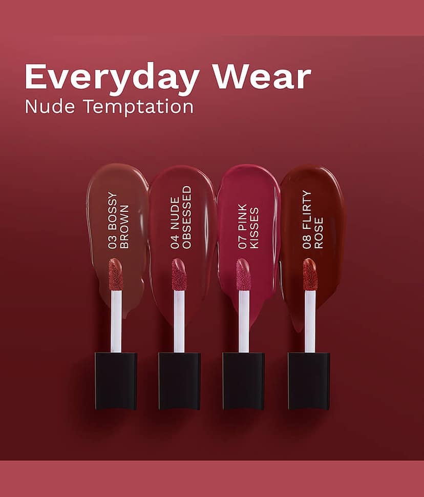 Pilgrim Nude Temptation Mini Liquid Matte Pack of 4 - Smudgeproof, Hydrating & Lightweight view 2