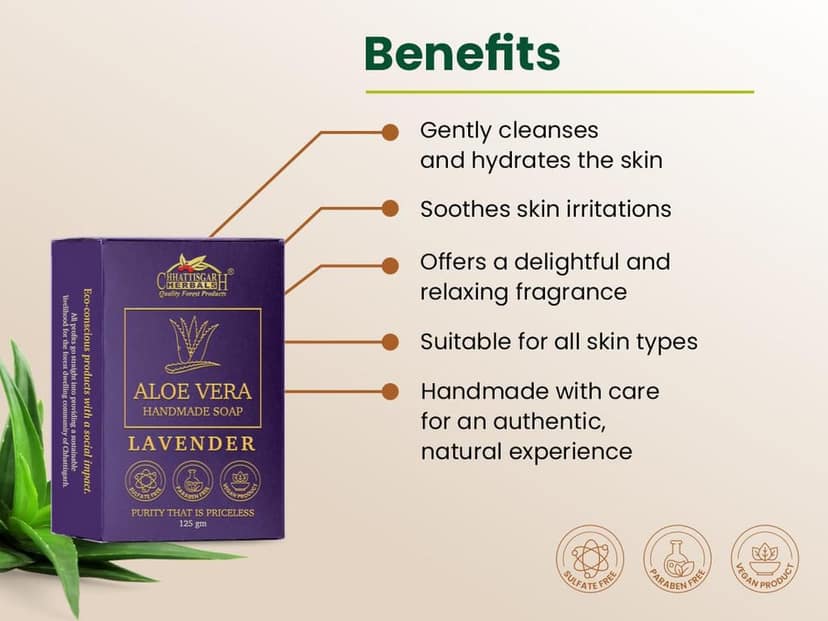 Chhattisgarh Herbals Alovera Soap Lavender | 125 GM view 3