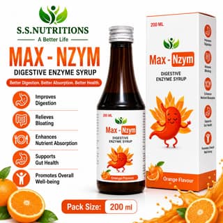 Max - Nzym Digestive Syrup Orange Flavour Bottle - 200ml