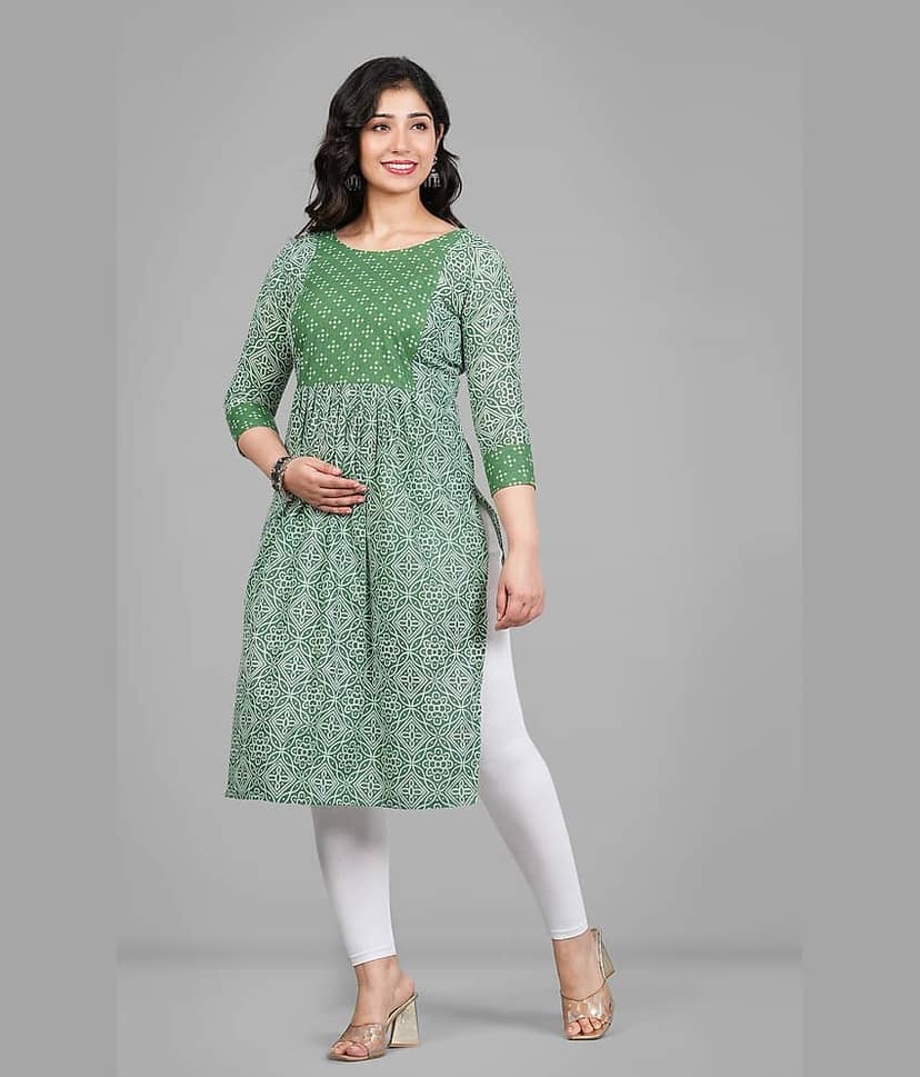 Parastri Green Cotton Maternity Kurta