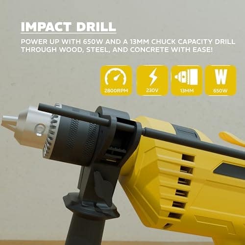 IBELL VORMIR TD13-120 650W Professional Tool Kit with Impact Drill– 13mm Chuck, Copper Armature, 2800 RPM, 145-Piece Yellow DIY, Home Repair & Maintenance Hand Tools & Accessories Set view 3
