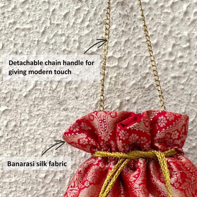 ART BY CHAITASI Embellished Designer Potli Bag with Protective Box, Handbag, Wristlets, Clutch for Women, Girls with Handmade Embroidery, Sequin, Beads Work for Parties, Weddings view 5