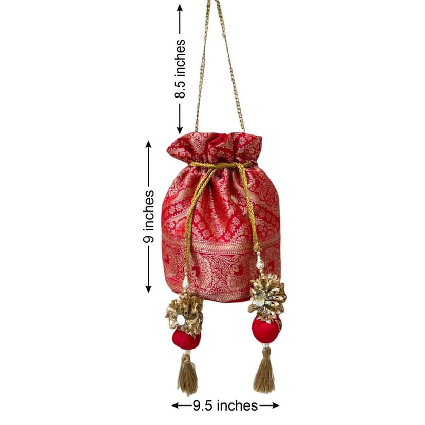 ART BY CHAITASI Embellished Designer Potli Bag with Protective Box, Handbag, Wristlets, Clutch for Women, Girls with Handmade Embroidery, Sequin, Beads Work for Parties, Weddings view 8