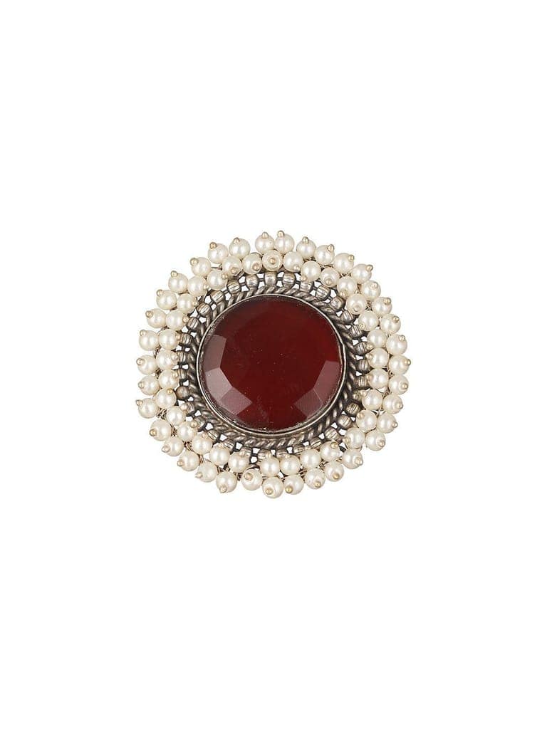 Silver Plated Oxidised Red Ruby Pearl Beaded Adjustable Finger Ring view 3