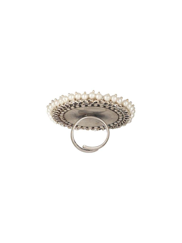 Silver Plated Oxidised Red Ruby Pearl Beaded Adjustable Finger Ring view 4