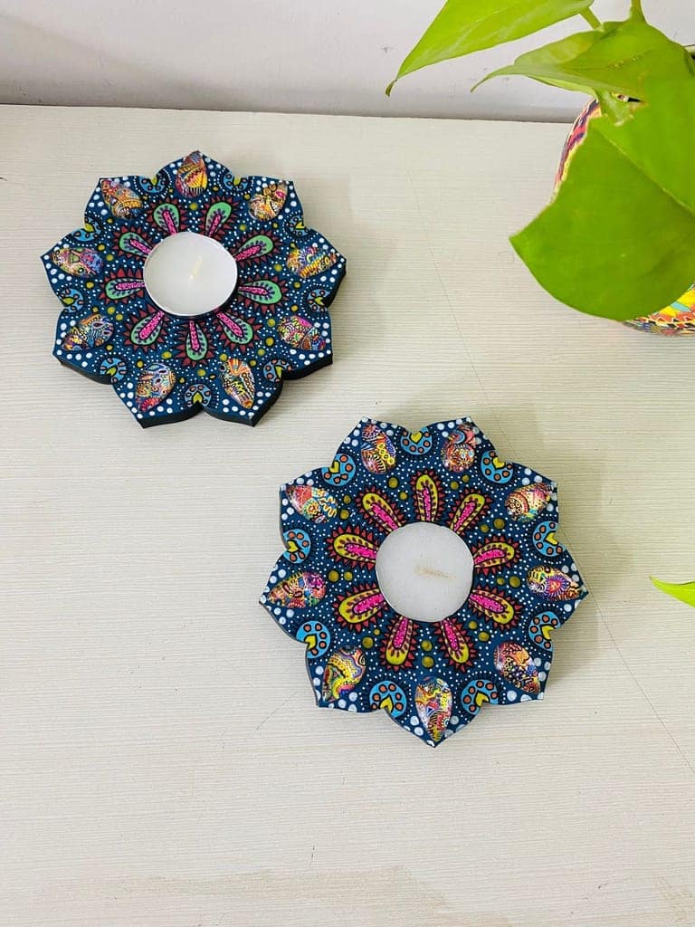 Floral Candle Holder - Turquoise view 2