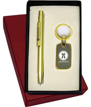 UJJi 2in1 Advocate Logo Set in Shiny Gold Color Retractable Pen & Metal Keychain