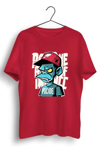 Funky Apes Graphic Printed Mens Round Neck Red Cotton Tshirt