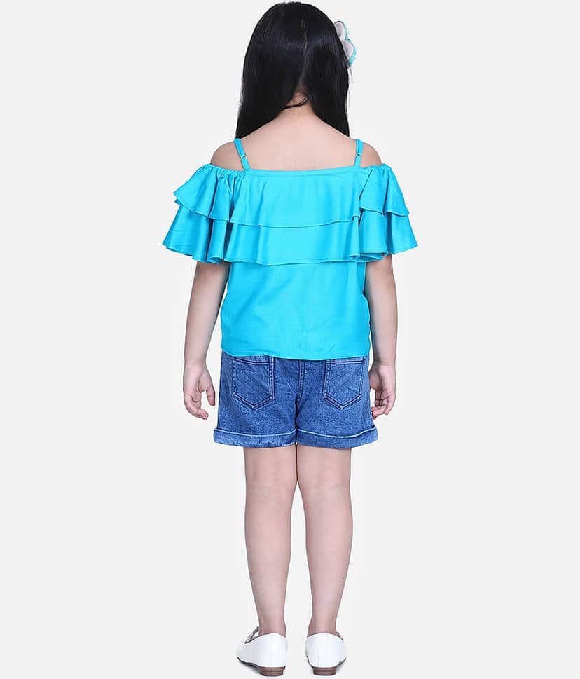 StyleStone Pack of 1 Girls Rayon Top With Shorts ( Blue ) view 2