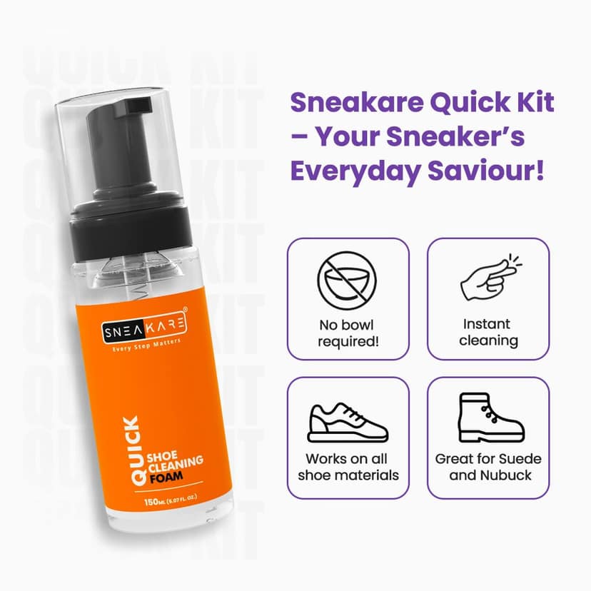 SNEAKARE Premium 6-in-1 Shoe Cleaning Kit - 150ml Foam & 100ml Shoe Cleaner - Sneaker Cleaner Kit with 1 Shoes Brush - Suitable for Sneaker Care, Canvas, Crocs, Boots & Casuals - Gifts for Men view 8