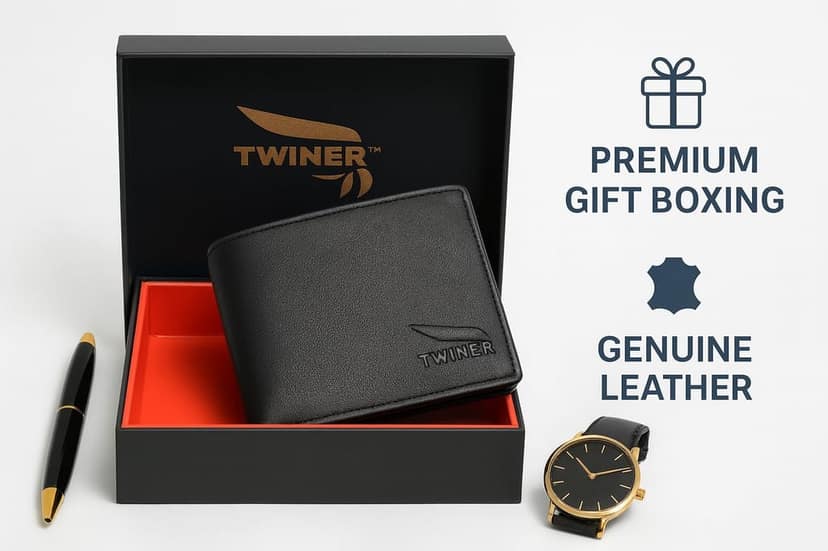 Twiner RFID Protected Bi-Fold Leather Wallet with Coin Pocket